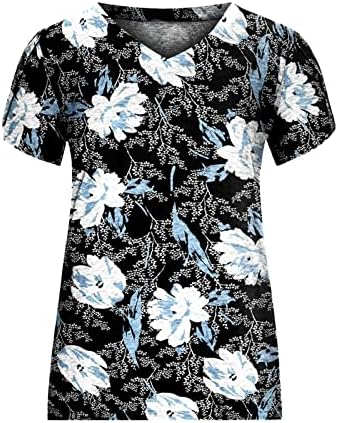 Caminhada de blusa de brunch para mulheres de manga curta 2023 vneck algodão imprimir Floral Fit Fit Relaxed Fit Tshirt EB