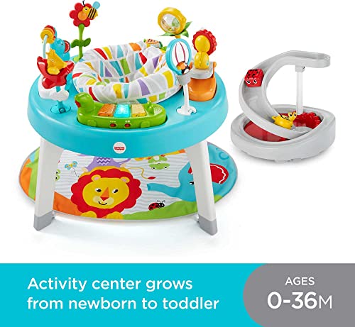 Fisher-Price Baby to Toddler Toy 3 em 1 Sit-to-Stand Activity Center com luzes musicais e rampa em espiral, Jazzy Jungle