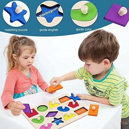Modelo Peg Peg Buzzles Montessori Toy com botão de tábua de madeira Formas de pré -escola Puzzle Puzzle Toddler Shape Toys Toys