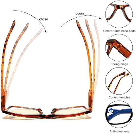 Bifeynor 3 pares de leitura de óculos para mulheres Blue Blocking Tortoise Shell, Spring Hinged Readers for Digital