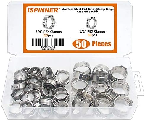 ISPINNER 50pcs 2 tamanhos de aço inoxidável pex cambancas kit de sortimento para conexões de encaixe de tubo de tubulação pex