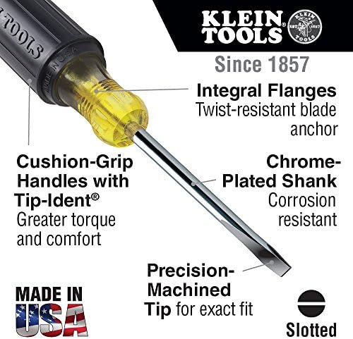 Klein Tools 606-2 Mini Chave de fenda Flathead, ponta de pedra-chave de 1/16 polegada com haste redonda de 2 polegadas