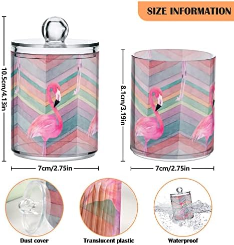 Yyzzh aquarela rosa flamingo colorido chevron padrão 4 pack qtip titular dispensador para algodão swab bola redonda lixo