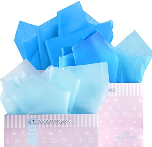 Plulon 60 lençóis de papel de lenço azul claro Bulks, embrulhar lençóis de papel embalagem para embalagem de aniversário papel de embrulho de aniversário de aniversário