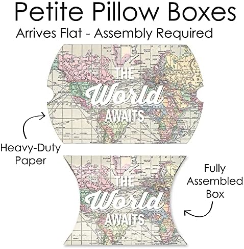 Big Dot Of Happiness World Aguards - Favor de caixas de presente - Viagem Festa com tema Petite Pillow Boxes - Conjunto de 20