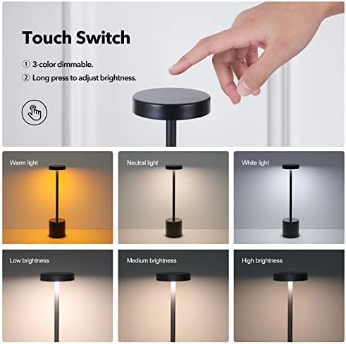 Lâmpada de mesa sem fio LED moddeny, Bateria recarregável Luzes de toque da mesa de toque moderno Estudo industrial Luz