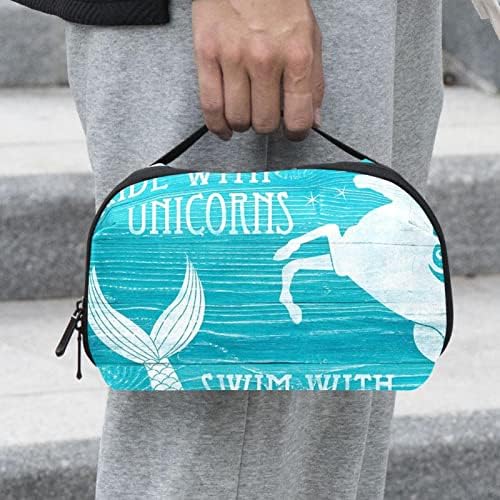 Bolsa de maquiagem, bolsa de cosméticos, organizador de bolsa de maquiagem à prova d'água, Mermaid Unicorn Blue