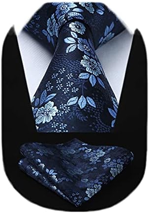 HISDERN PAISLEY laços para homens clássicos de gravata floral extra longa e bolso quadrado de seda formal lenço de lenço de lenço