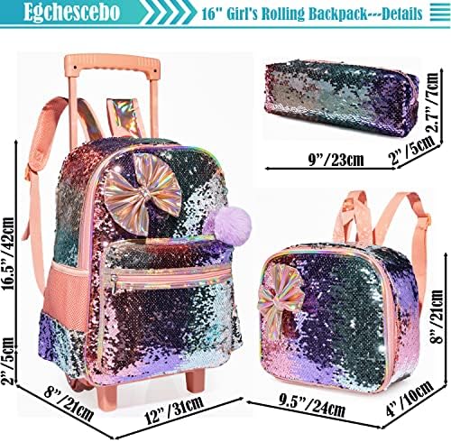 infantil infantil mochila de mochila de gravata borboleta para garotas carrega uma mala de computador com estojo de lápis e rodas de lancheira com rodas com rodas de rodas de lantejous de mochilas gradiente