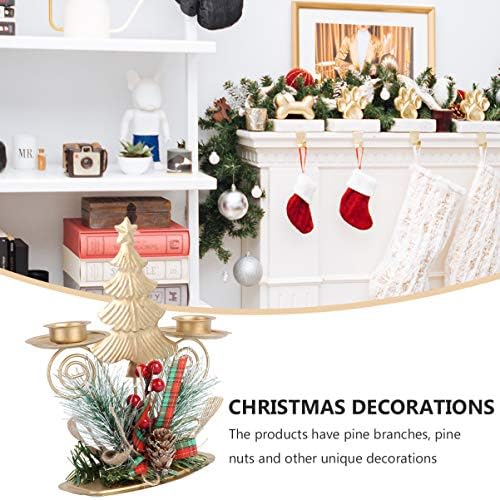 Ornamentos da casa árvore de Natal Titulares de velas de tealight: copo de vela de metal dourado com baga e pinheiro