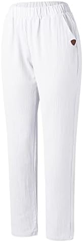 Calça de linho de algodão CRUPPED MULHERES CAPRI CASUAL CASual com bolsos de cintura alta calças de leão de dente -de -leão