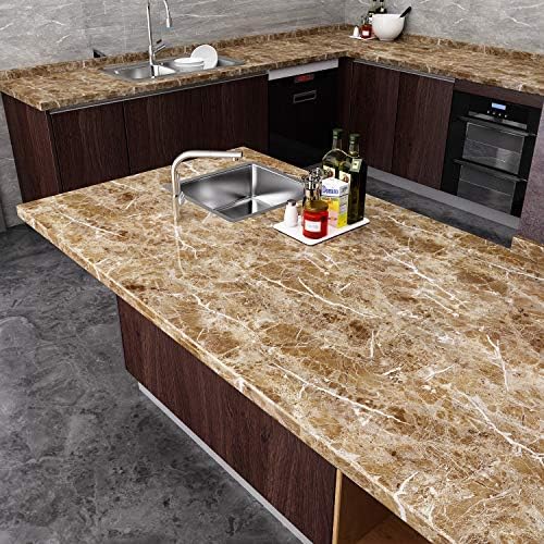 Papel de parede de papel de marmore marrom de mármore marrom casca e bancada em granito para armário de cozinha vinil impermeável