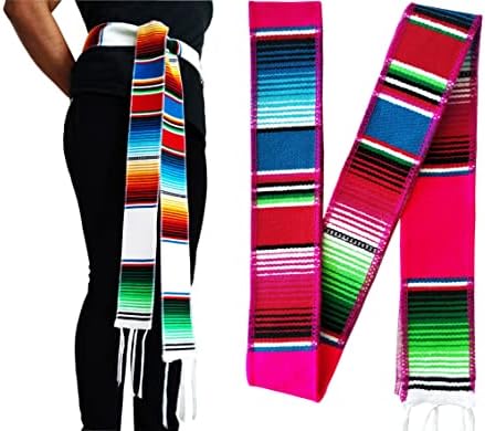 Presentes de Yani 2 Pacote de faixas mexicanas para mulheres ou homens, Serape Belt Cinto Mexicano, rosa e branco