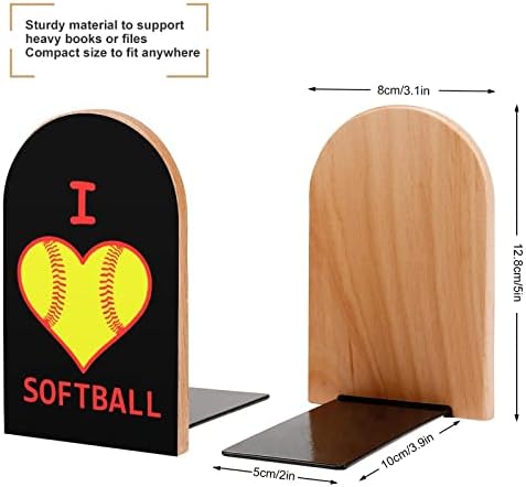 Eu amo softball Heart Wood Livros Livros de livros não esquiadores Decorativo titular Livro Stop Prateleiras para Livros