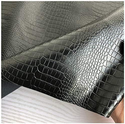 Couro de couro sintético Fabric couro de couro de 0,7 mm de brilho brilhante, couro falso grosso, tecido de couro macio, textura de crocodilo preto-140x50cm