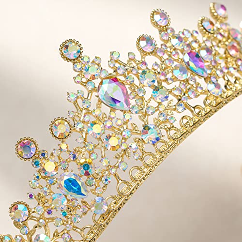 Sweetv Princesa Tiara Crown for Women Girls, Tiara de casamento de ouro para noiva, Acessórios iridescentes de cabelo de cristal para a festa de aniversário do concurso de baile de quinceanera