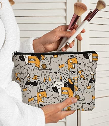 Bolsa de maquiagem de gatos amarelos cinza grisalho, gatos de desenhos animados fofos Bolsa de cosméticos Melhor