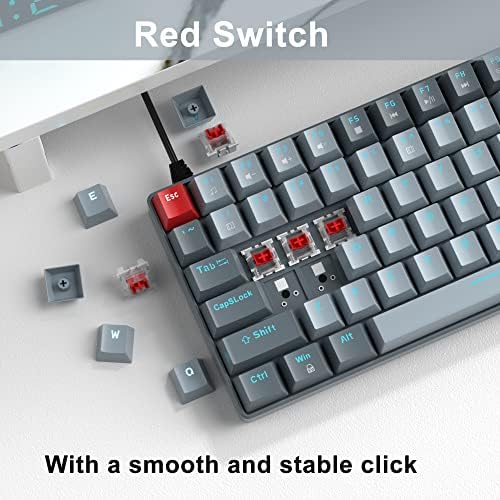 Teclado de jogos mecânicos com fio com fio, 100 teclas teclado compacto de jogos com números teclados de comutadores vermelhos com