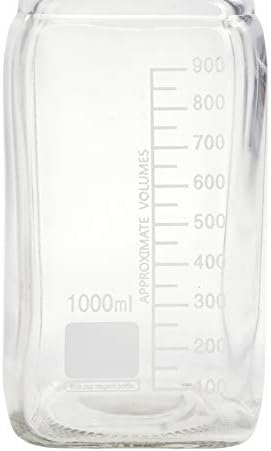 Moonetto 4 pacote 1000 ml Media quadrada graduada/garrafa de vidro de armazenamento com tampa de parafuso de polipropileno