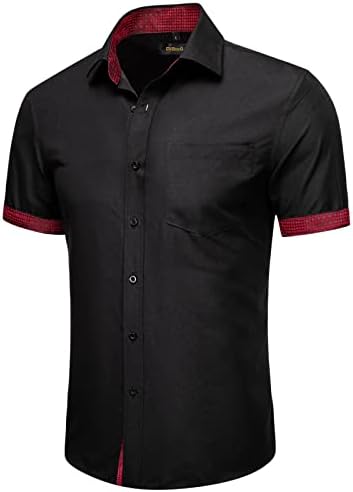 Camisa luxuoso vestido de manga curta camisa preta colar de retalhos masculino de festa de festa masculina de camiseta