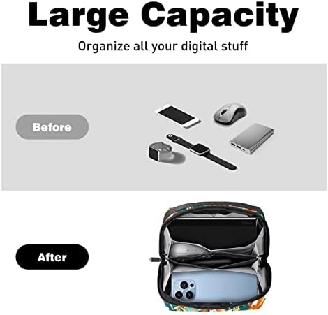 Bolsa de bolsas portáteis de organizações eletrônicas folhas tropicais de armazenamento de cabo de viagem para discos rígidos, USB,
