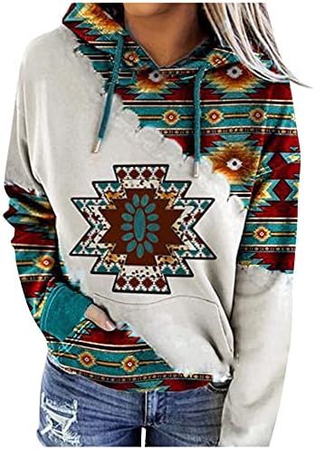 Hoodies de cavalo para mulheres pulôver oeste asteca moletons étnicos vintage casual com manga longa com capuz com bolso