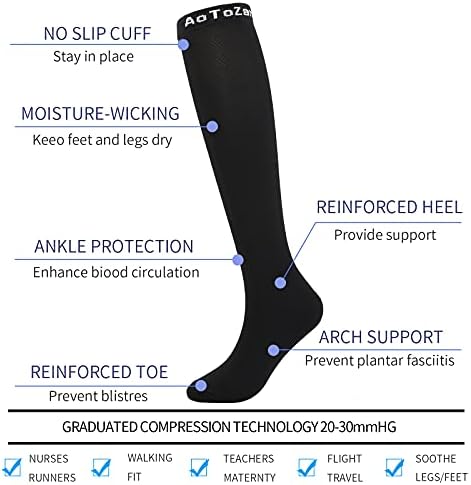 4 pares meias de compressão preta homens homens, 20-30mmhg esportes meias de joelho longo para a corrida de enfermeiras de viagens