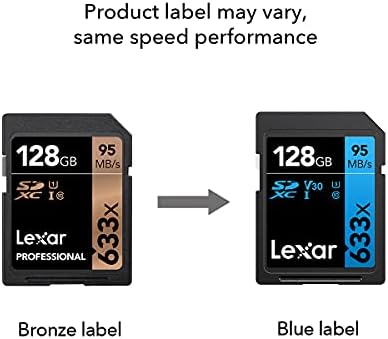 LEXAR PROFISSIONAL 633X 128GB SDXC UHS-I CARD, até 95MB/S LEIA, para DSLR de médio alcance, câmera de câmera HD, câmeras