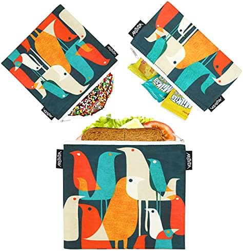 Artovida Artistas coletivos reutilizáveis ​​lanchonetes | Sacos de lanche e sanduíche com zíper - design de camada dupla aprimorada