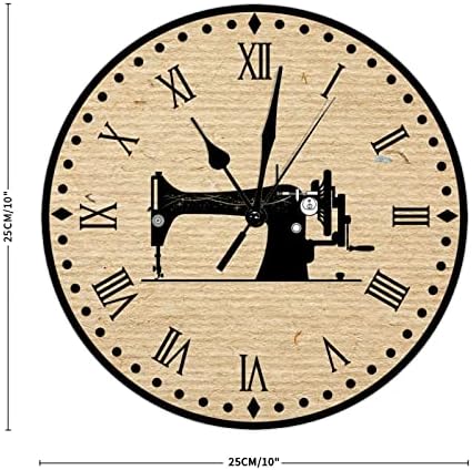 Máquina de costura Relógio de madeira Tailors Costurando grande relógio de parede 10 polegadas Rústico rústico silencioso que