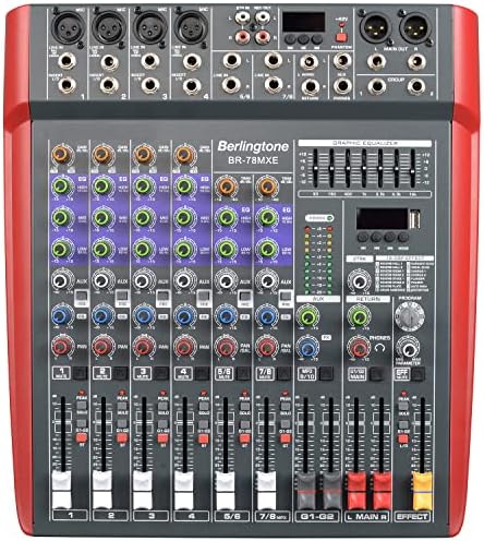 Berlingtone BR -78MX, Professional 8 - Canal Bluetooth Studio Audio Mixer - DJ Som Controller, USB Drive, gravação de PC, RCA,