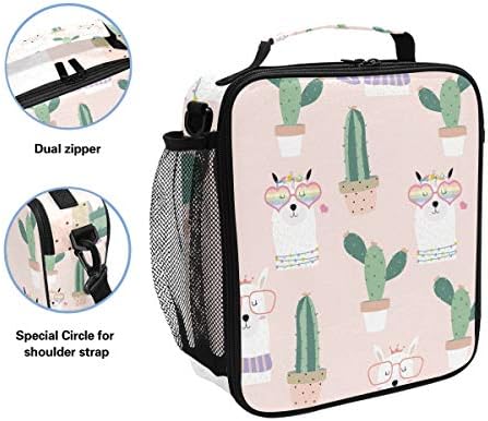 Alpaca Lama Cactus lancheira Bolsa de escolares isolados reutilizáveis ​​para mulheres crianças