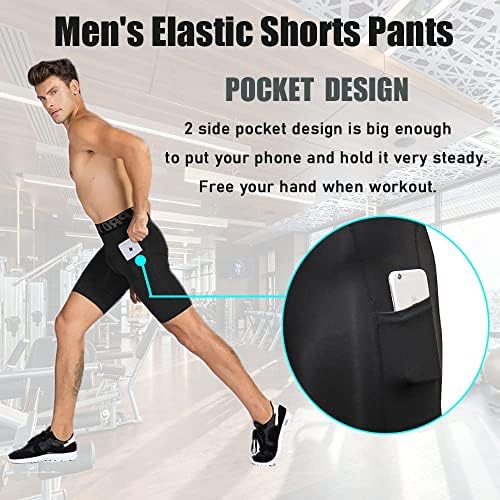 Leichr 3 pacote shorts de compressão masculinos esportes secos frios curtos, com bolsos executando calcinha de fitness shorts de