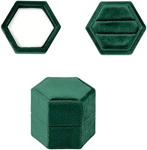 Caixa de anel de veludo hexagonal Lindo suporte para anel duplo vintage para engajamento, casamento, cerimônia