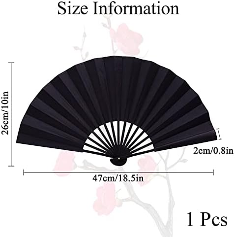 Heyiminy elegante Black Wenge Wenge Bamboo Fan - Estilo Vintage Chinês e Japonês - Resfriamento e Decoração - Ideal para Dança, Partida, Performance - 18,5x10in, 1pcs, Black