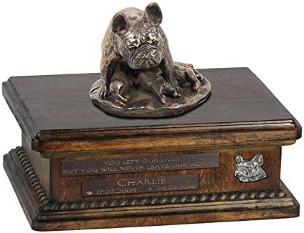 Bulldog francês Mama 2, Urn for Dog Ashes Memorial com estátua, nome e citação de animais de estimação - Artdog personalizado