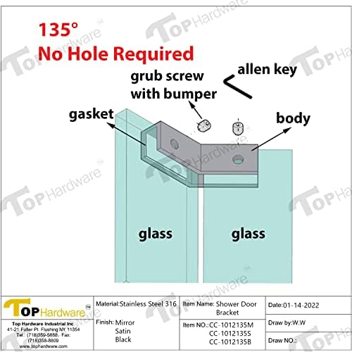 135 graus de vidro de latão a pinça de vidro sobre o grampo de vidro da porta do chuveiro por 5/16 a 1/2 de espessura de vidro