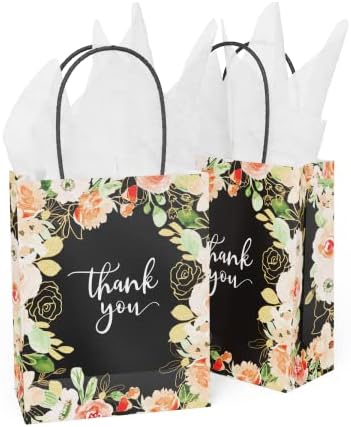 Obrigado sacos de presente 40 pacote 8 x 4 x 10 sacos de papel de tamanho médio com alças Design floral agradecer