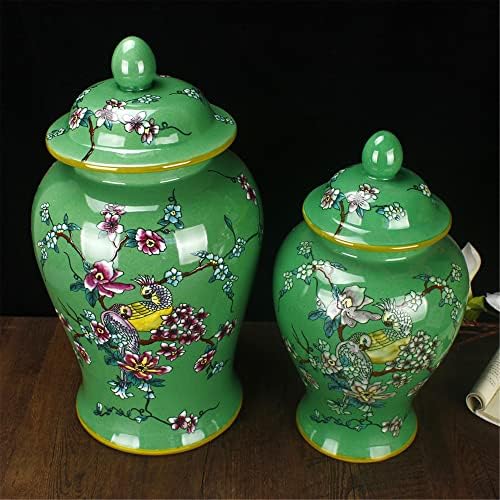 Potes de cerâmica, frasco de chá, potes de armazenamento de estilo chinês, vaso com tampa de jarra de gengibre verde jarra para
