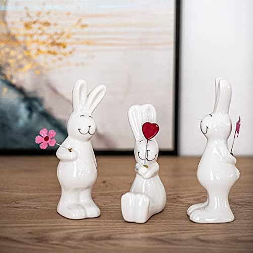 Lifexquisiter 3 PCs Decoração de estatuetas de coelhinho cerâmica, fofas de coelhos de porcelana coelhos estátuas de arte moderna