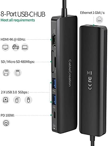 USB C Hub 4k 60Hz, Cablecretion 7 em 1 Pacote de adaptador multitor USB-C de hub USB-C com o cabo HDMI de alta velocidade