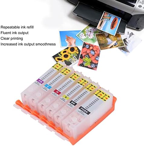 6 Cartucho de tinta para impressora colorida, Fluente PP Recarregável Recarregamento de impressão transparente Cartucho