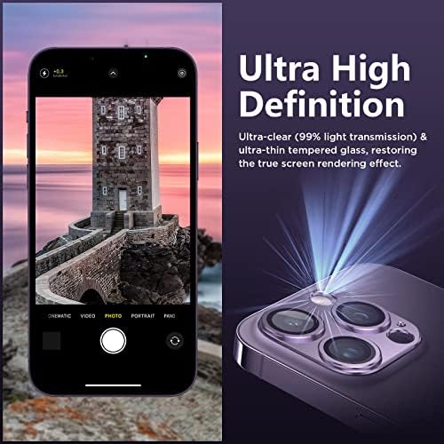 Yizlte para iPhone 14 Pro/iPhone 14 Pro Max Camera Lens Protector, [Tampa da câmera de metal de liga fosca] [Proteção de vidro temperado de 10h] Friendia a casos, resistente a arranhões, fácil de instalar - Purple profundo