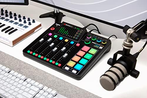 Rode Rodecaster Pro II Console de produção e PSA1+ Microfone de transmissão montado na mesa BRAC