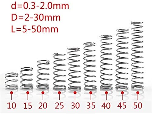 ZhengGuifang Solid 100pcs 304 Aço inoxidável Mola de mola pequena Fio de mola de compressão Diâmetro de mola 0,3 3