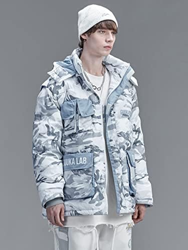 Jackets Ninq para homens - homens camuflando o pocket zíper do capacete com capuz para baixo