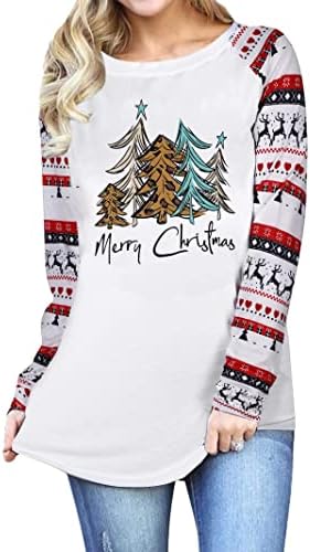 Melas de Natal Mulheres Moletom Leopardo Xmas Blusa Estamada Função Letra Graphic Top Manga Longa Camise de Pullover