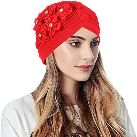 Chapéus de gorro para mulheres de inverno Casual Cinco flores pequenas flores de cabeça sólida boné de cabeceira de cabeça muçulmana