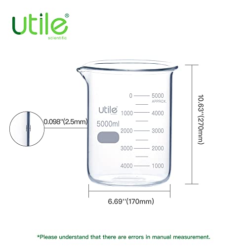 Utile 169.1oz de copos de vidro de baixa forma, borossilicato 3.3 vidro com graduação impressa, 4000.5000.1