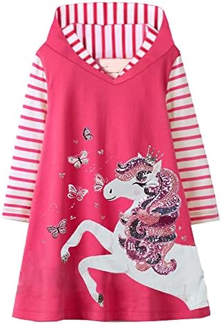 Vikita Toddler Girls Dresses Vestidos de inverno Vestido com capuz com capuz Dresses casuais com bolsos para meninas de 2 a 12